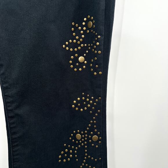 Anthropologie Pilcro The Icon Flare Jeans Studded in Black Brass Size 33 Tall - Picture 9 of 13